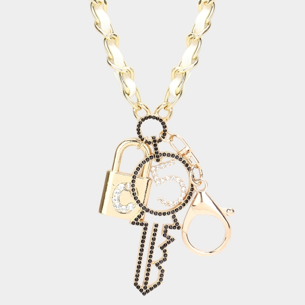 Long White Gold Key Lock Keychain Charm Necklace Fashion Statement Accessories